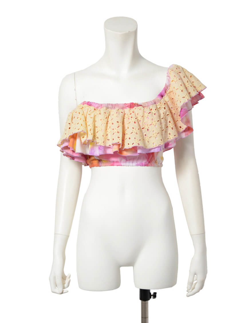 【ショート丈トップス,トップス】ショート丈コットンレーストップス（パラダイス）