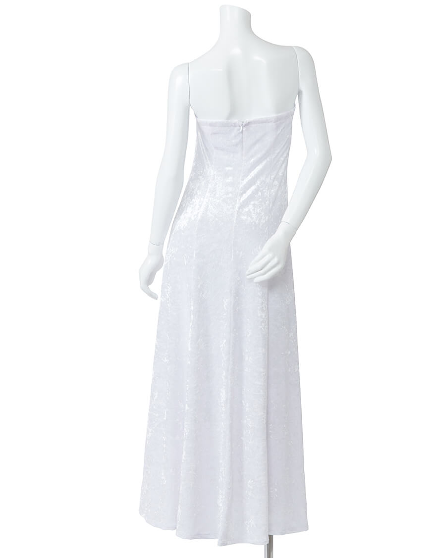 【ドレス,ベロア生地ドレス】ベアトップドレス（シャイニーベロア）ホワイト