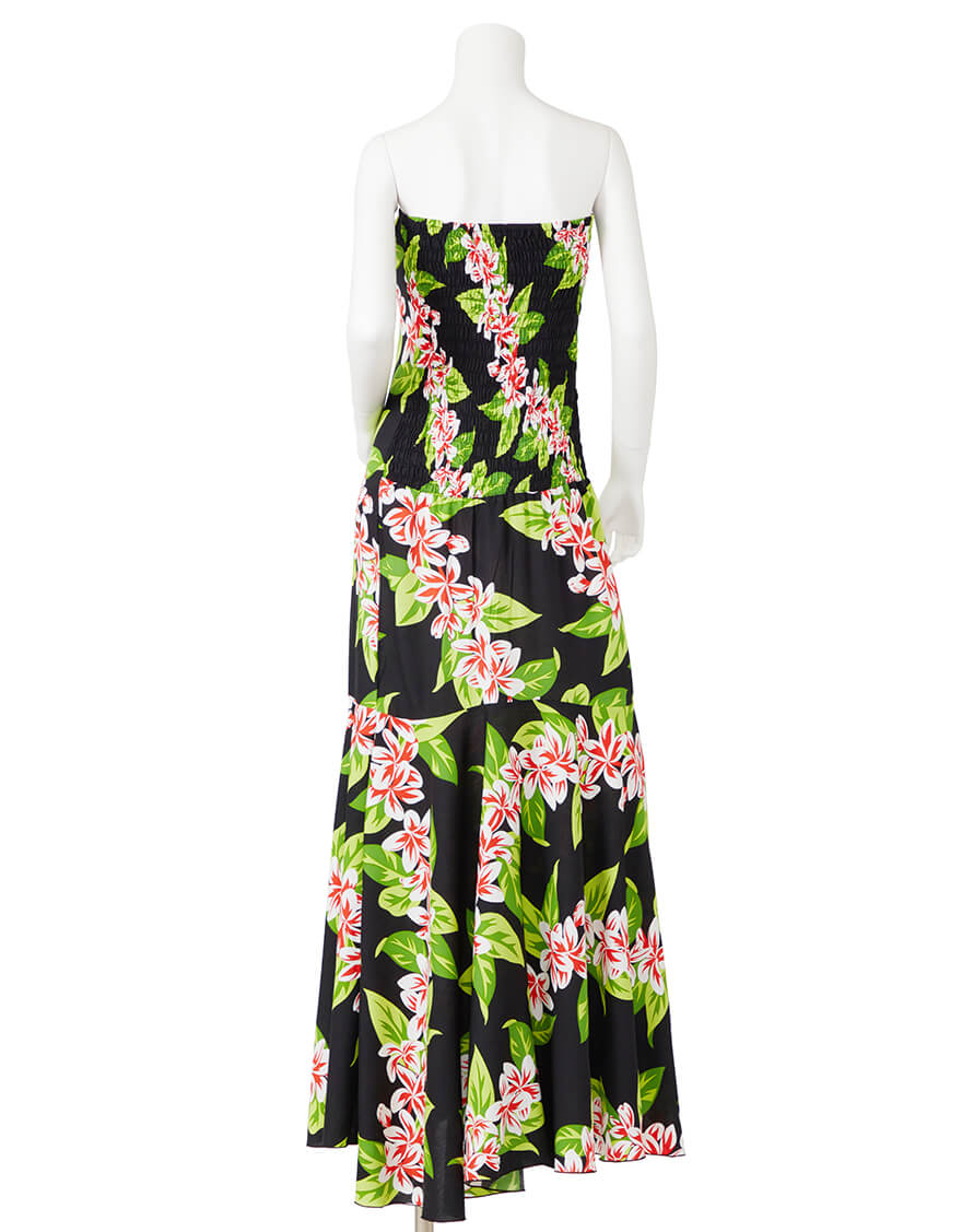 【レーヨン生地ドレス,ドレス】マーメイドドレス（プルメリアライン）ブラック