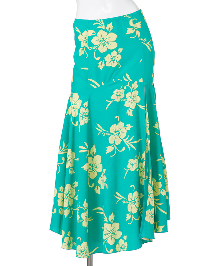 【レーヨン生地ドレス,ドレス】ホルタークロストップス+マーメイドスカート（ハイビスカスリーフ）レモンミント