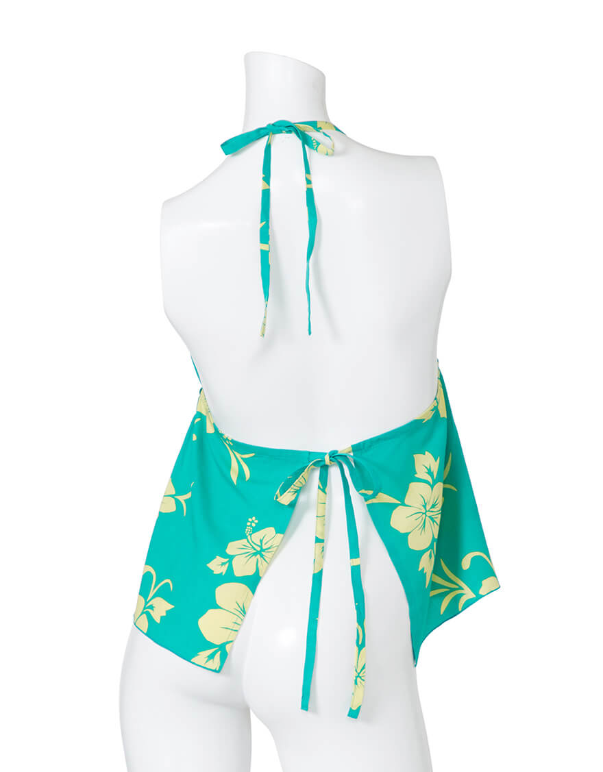 【レーヨン生地ドレス,ドレス】ホルタークロストップス+マーメイドスカート（ハイビスカスリーフ）レモンミント