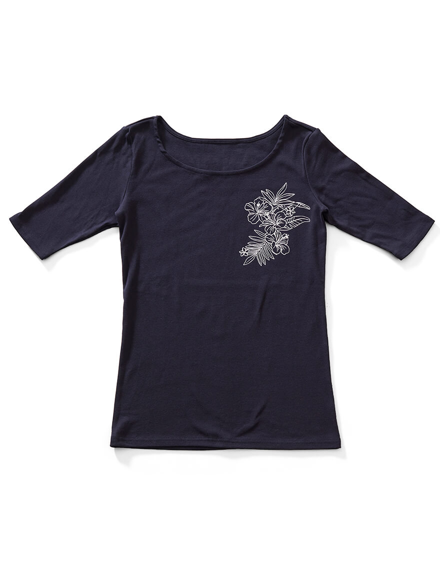 【レッスンTシャツ,レッスンアイテム】5分袖エレガントTシャツ(ロカヒ)ネイビー