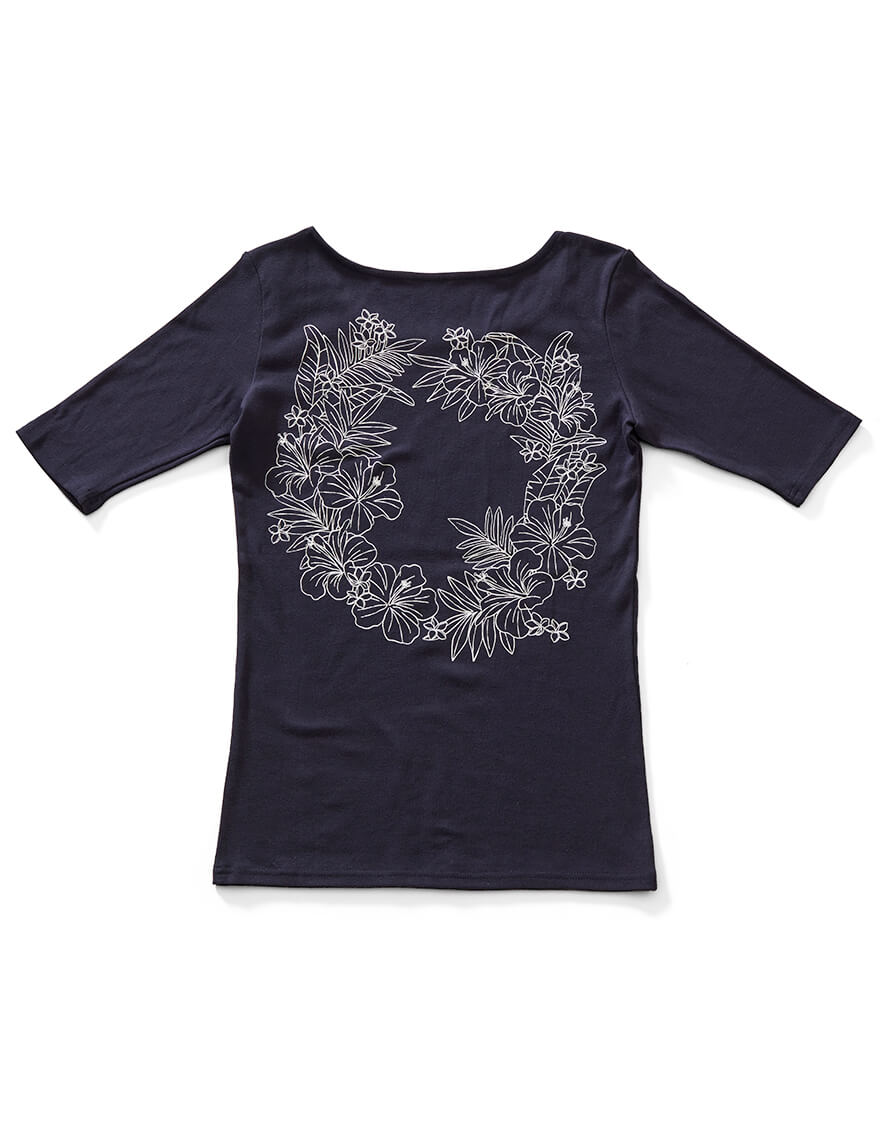 【レッスンTシャツ,レッスンアイテム】5分袖エレガントTシャツ(ロカヒ)ネイビー