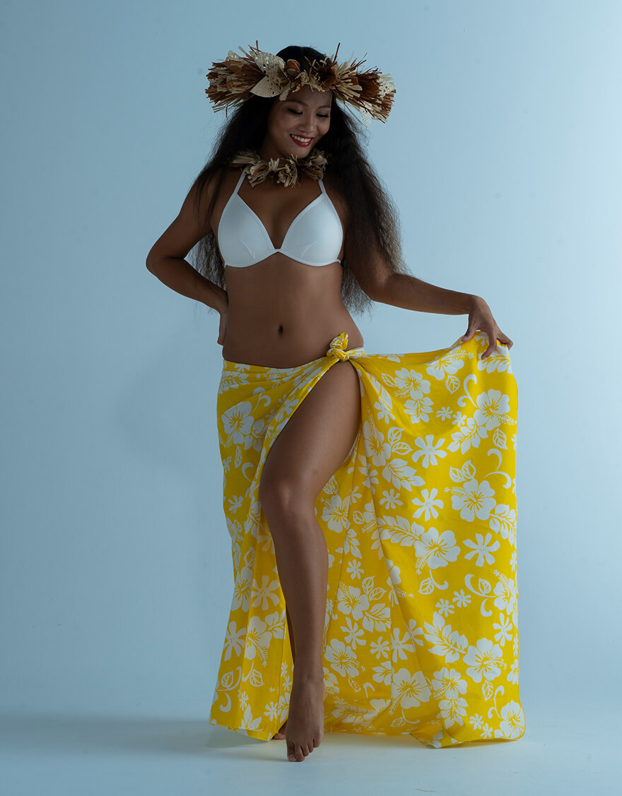 【デザインロング,パレオ】コットンデザインロング（マエヴァ）イエロー