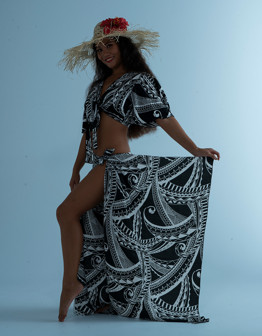 【デザインロング,パレオ】デザインロング（スクロール）ブラック