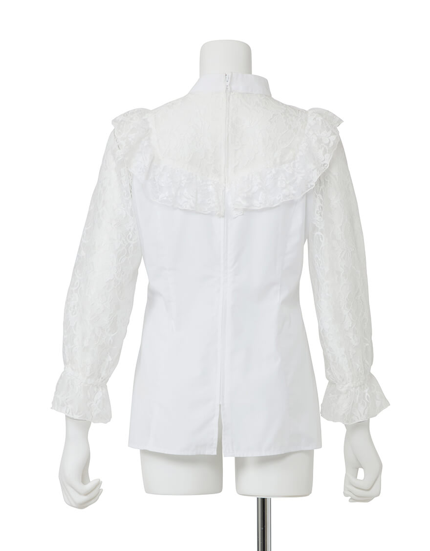 【ブラウス,トップス】レースクラシカルブラウス（ホワイト）オープンファスナー