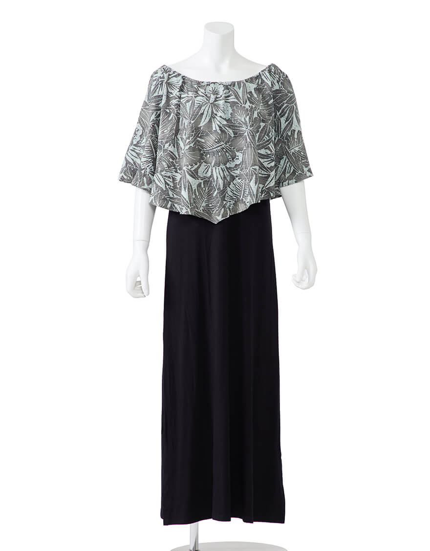 【ワンピース,ストレッチ生地ドレス,ドレス,カジュアルウェア】ミラクルケープB／アイラインベアワンピース（ブラック）　