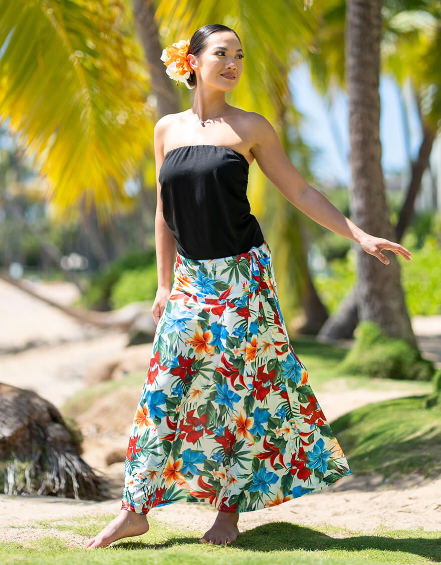 【スカート(フラ),スカート(タヒチアン),ボトムス,スカート,カジュアルウェア】ウエストリボンスカート(リリナ)