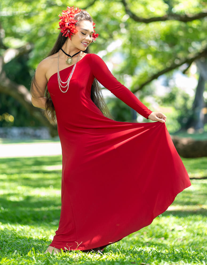 PDC］ストレッチカラーフレアドレス（ボルドー） – 【公式】フラダンス