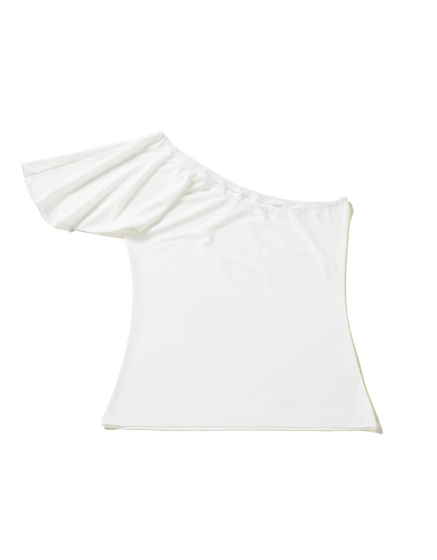 【レッスンTシャツ,トップス,レッスンアイテム】［MTF-08］フレンチワンショルダーストレッチトップス（ホワイト）