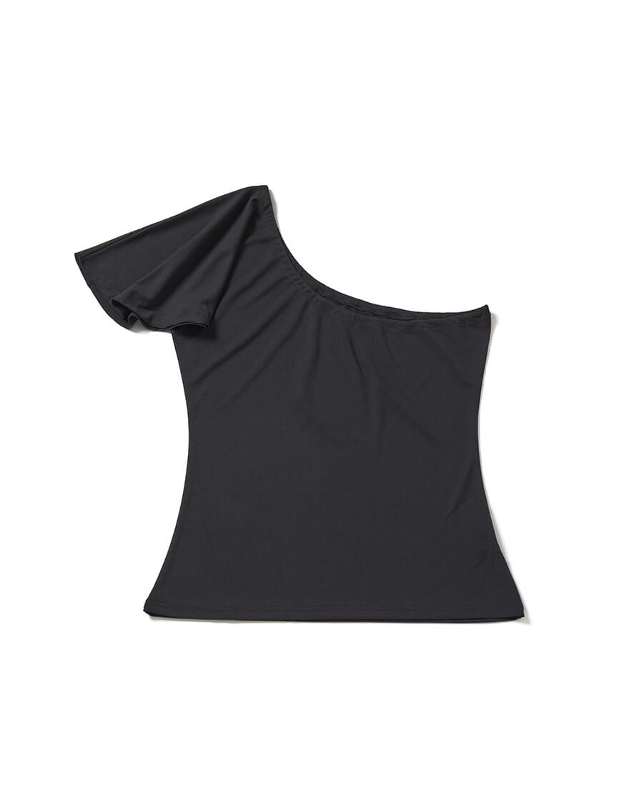【レッスンTシャツ,トップス,レッスンアイテム】［MTF-07］フレンチワンショルダーストレッチトップス（ブラック）