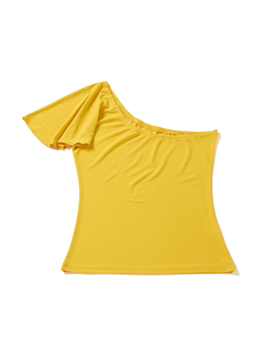 【レッスンTシャツ,トップス,レッスンアイテム】［MTF-05］フレンチワンショルダーストレッチトップス（ゴールデンイエロー）