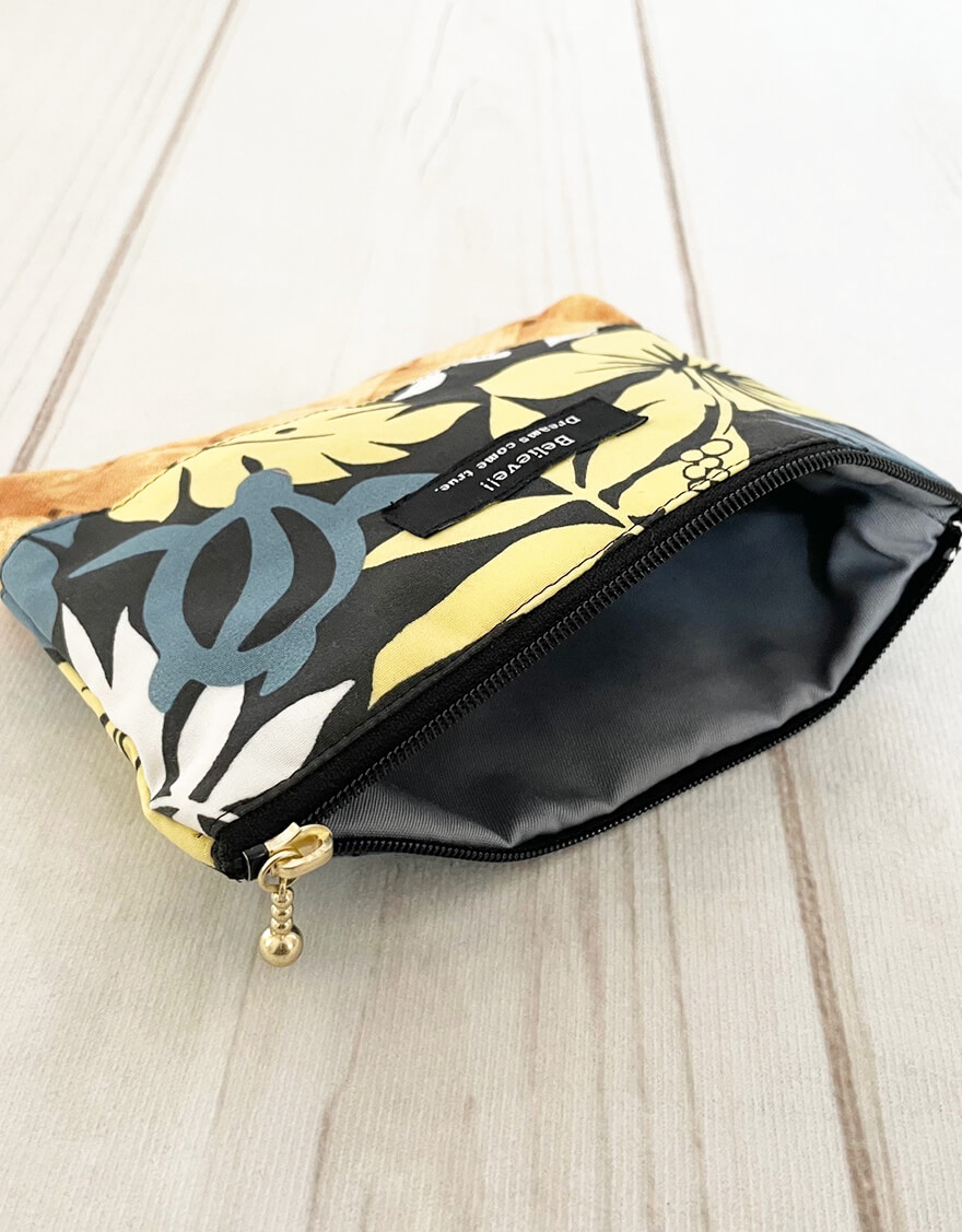 【レッスン小物,バック/ポーチ,レッスンアイテム,ハワイアン雑貨】スリムポーチ（トロピカルフラワー）ブラック